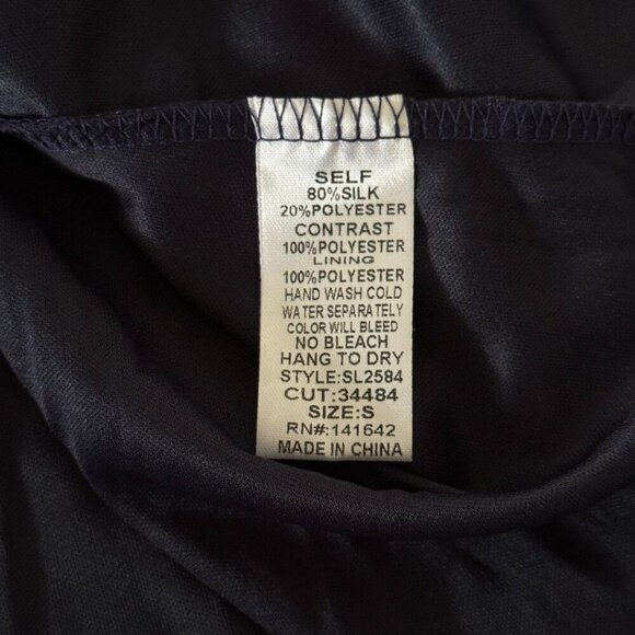 She‎ + Sky Silk Navy Blue Copper Velvet Burnout Button Keyhole Peasant Tunic Top - Picture 6 of 8